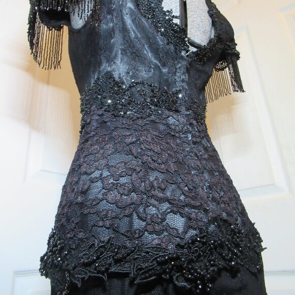 Lorrie Kabala Vintage 1980s Black Lace Bead & Sequin Encrusted Mermaid Gown 10 - Picture 12 of 17